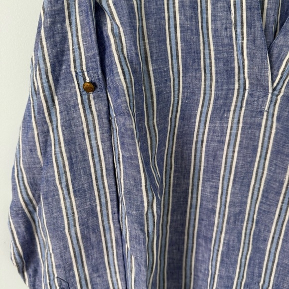 Lauren Ralph Lauren 100% Linen Striped Tunic Top Blue White 1X - Picture 4 of 8